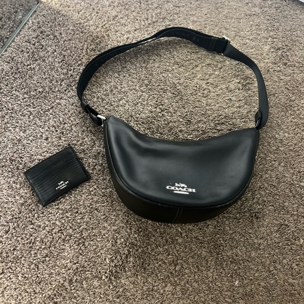 Coach Black Leather Crossbody and Card Case